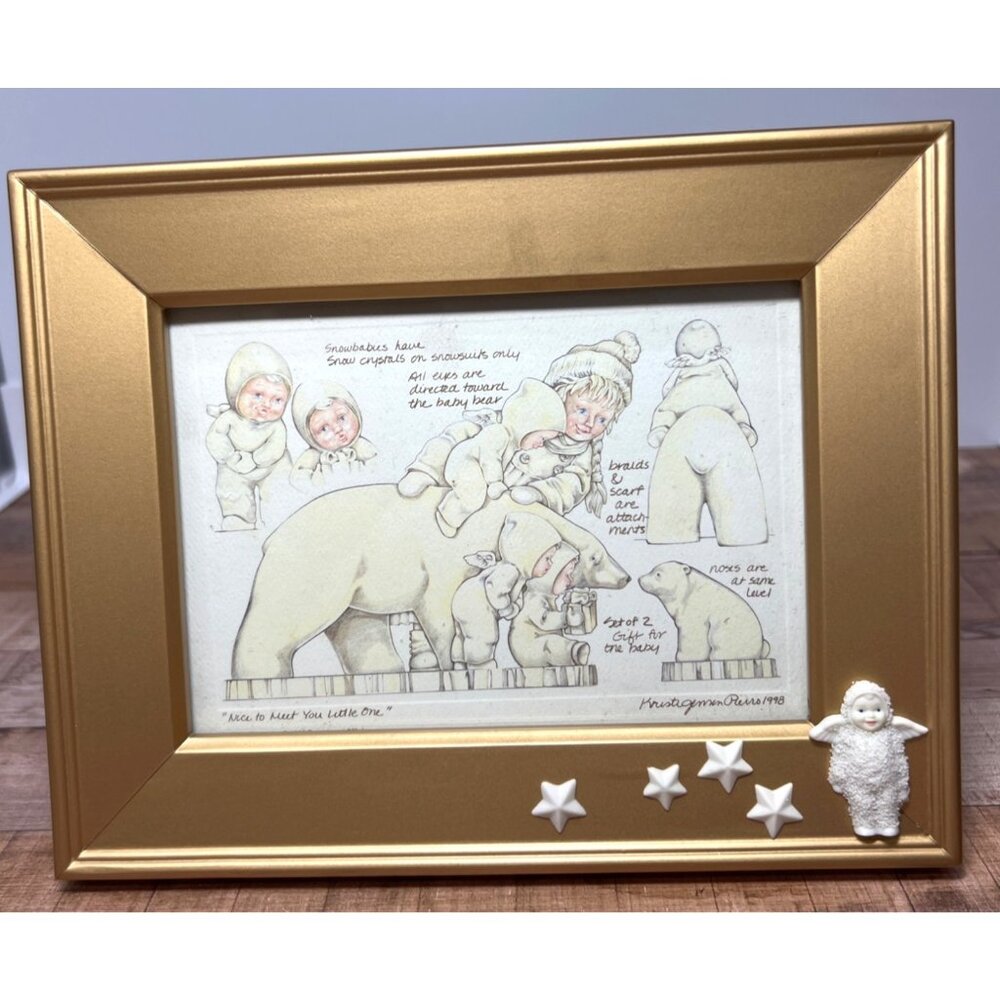 Department 56 Snowbabies "Nice To Meet You Little One" Framed Art  1998 Print  G